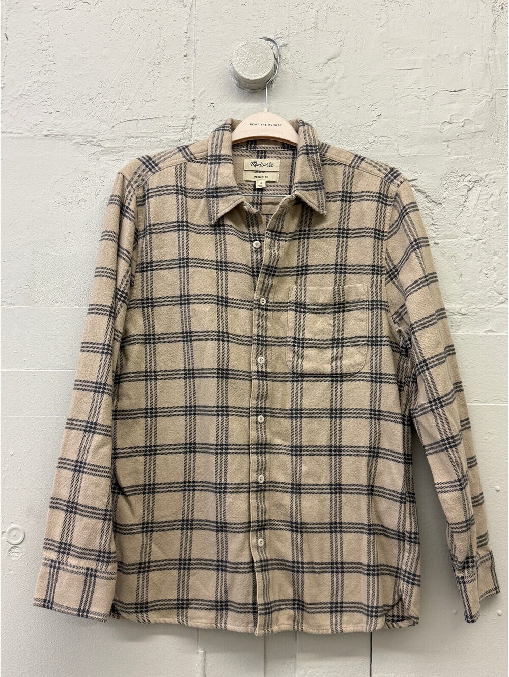 Madewell Perfect Fit Beige and Black Plaid Button-Up Shirt